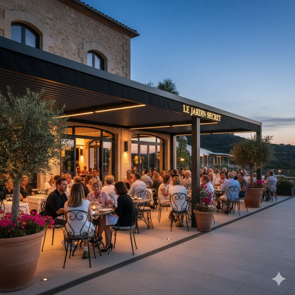 Modern bir terasta bioklimatik pergola tavanı